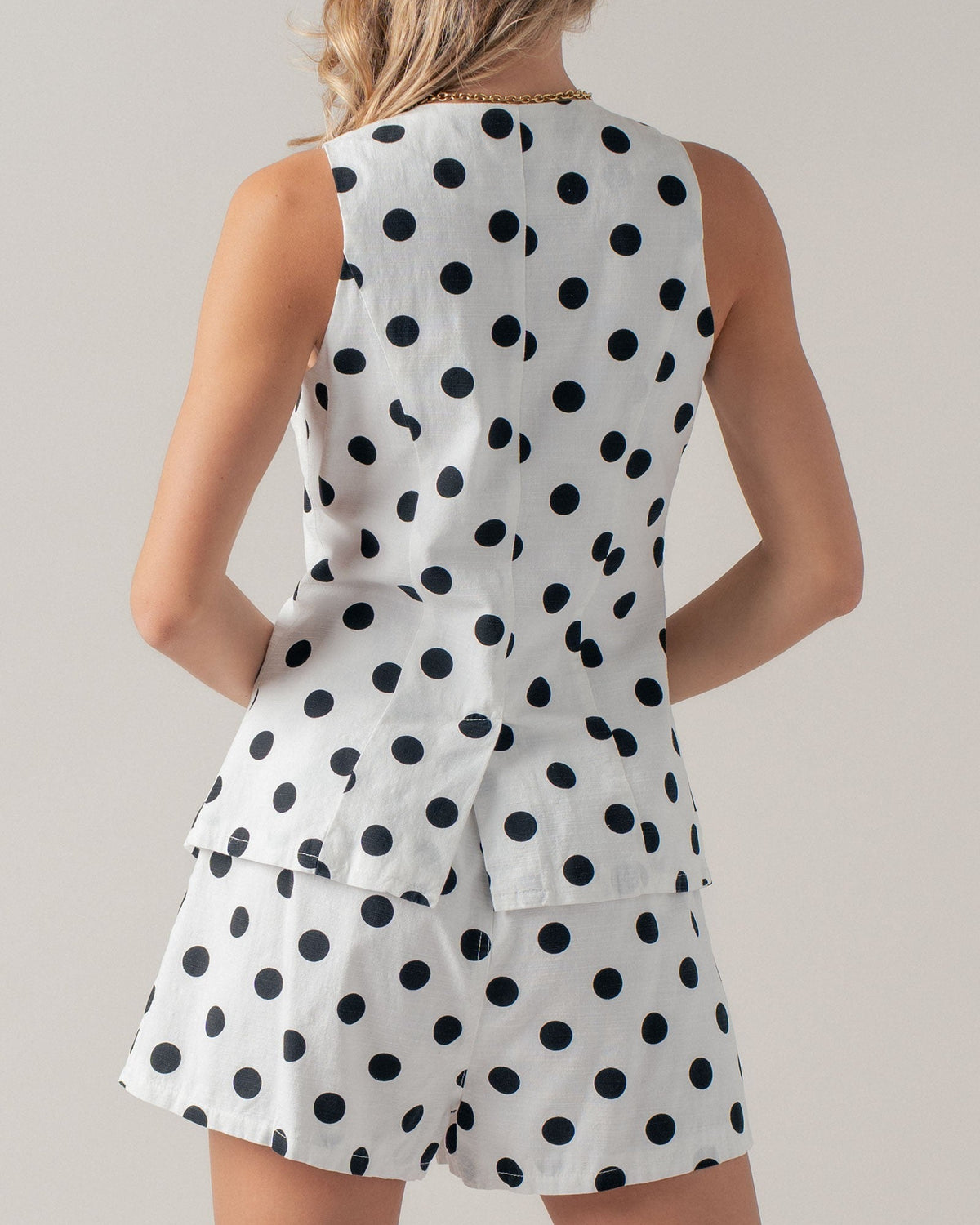 White Black Polka Dot Linen Short