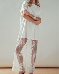 Sheer Lace Layered Shirt Dress