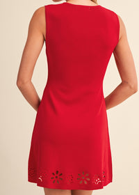 Eyelet Embroidered Sleeveless Knit Short Dress