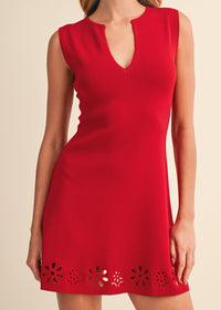 Eyelet Embroidered Sleeveless Knit Short Dress