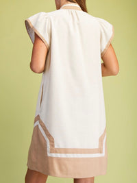 High Neck Embroidered V Neck Short Dress