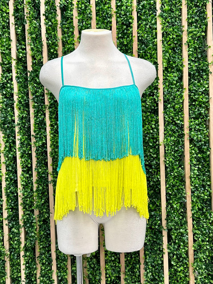 Fun Blue Green Fringe Top