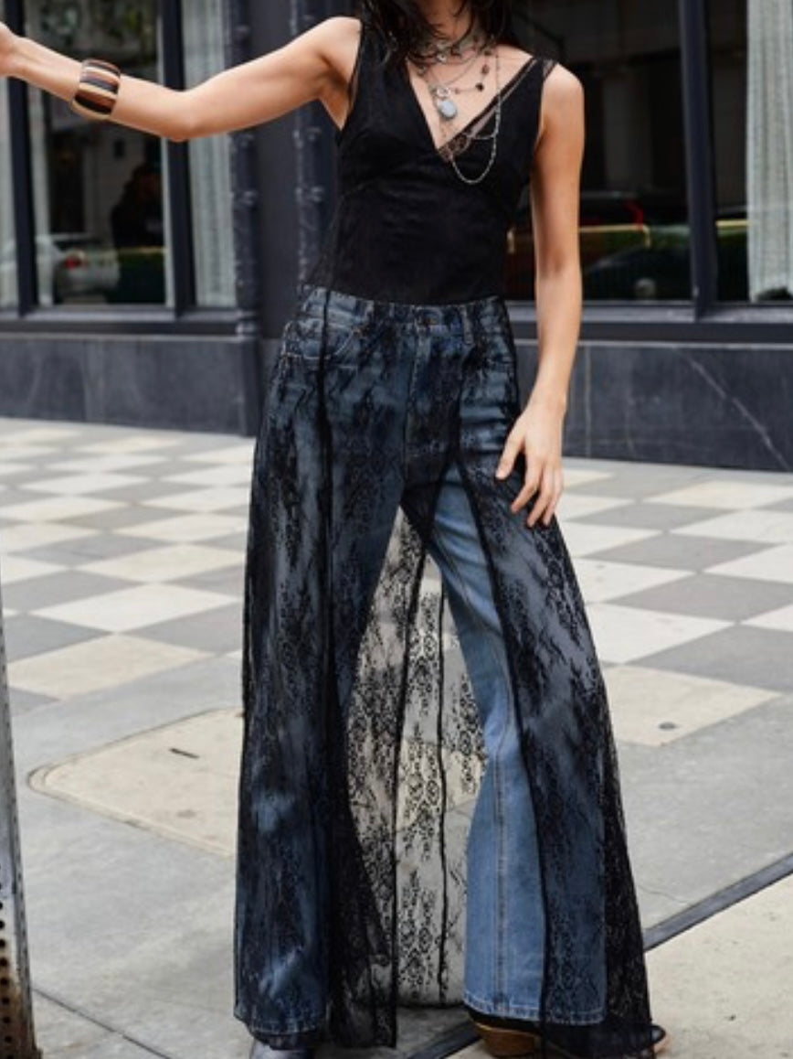 Black Lace V Neck Bodysuit Dress