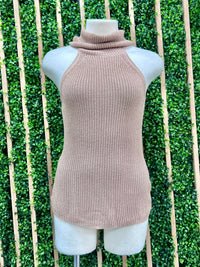 Taupe Metallic High Neck Knit Top
