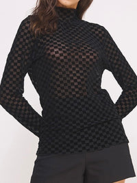 Mesh Checker Long Sleeve Top