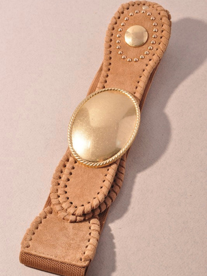 Oval Gold Buckle Suede Elastic Belt