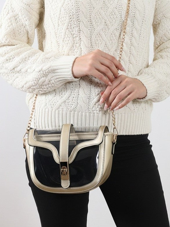 Clear Metallic Crossbody Saddle Bag