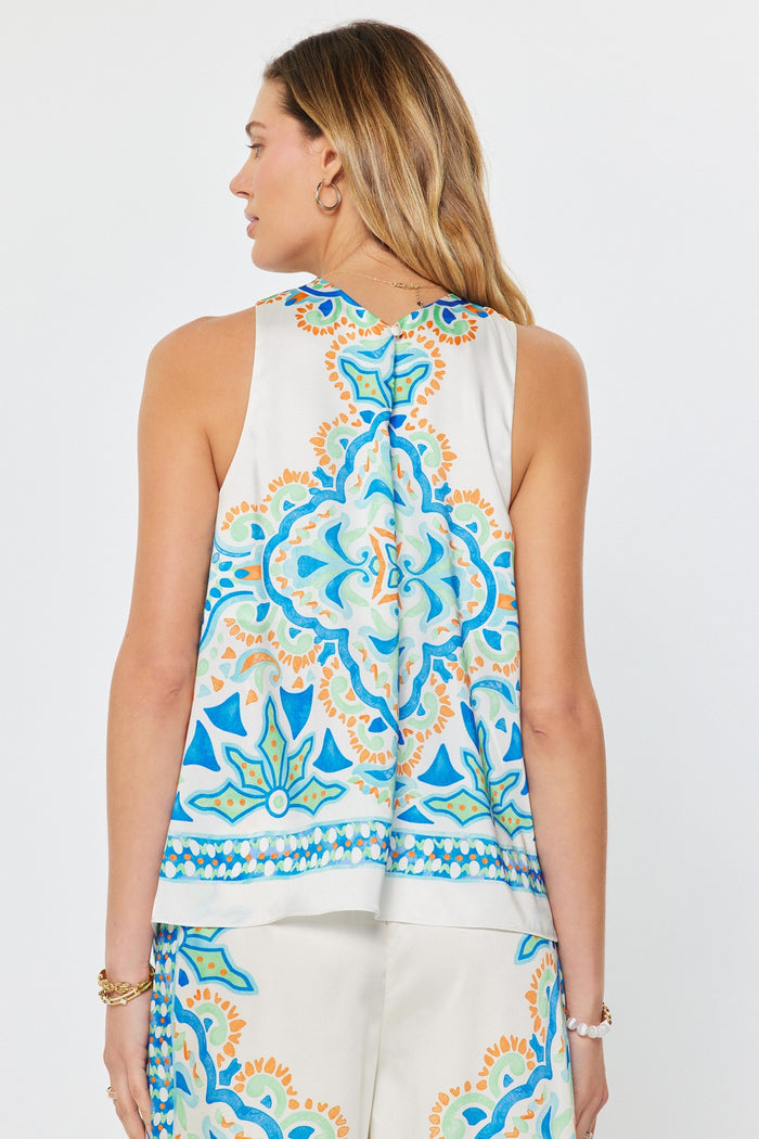 Blue Mediterranean Deco Print Halter Top