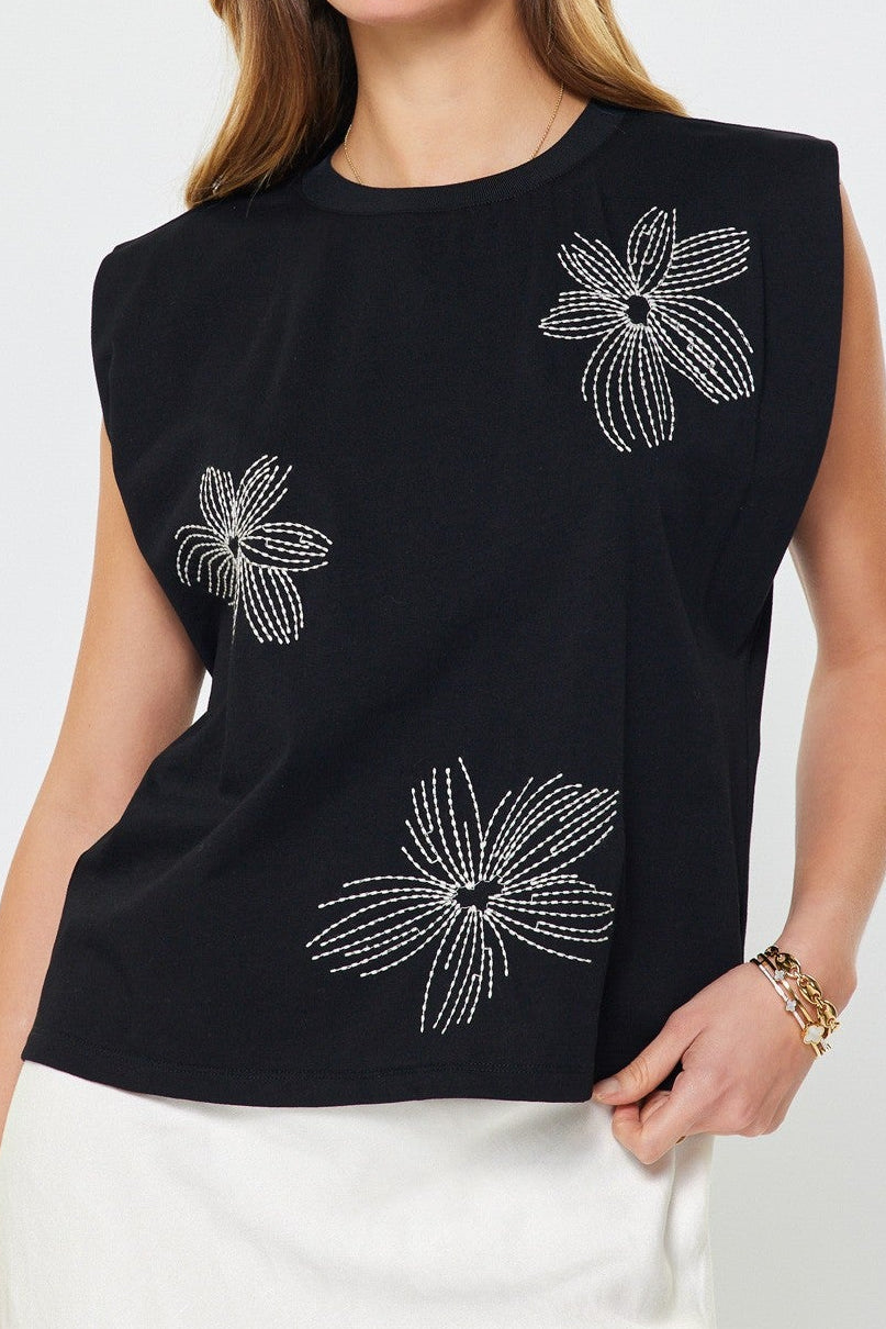 Floral Embroidered Cotton Sleeveless Top