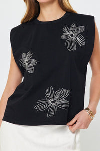 Floral Embroidered Cotton Sleeveless Top
