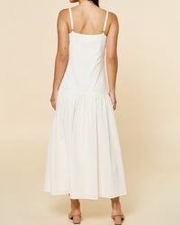 White Floral Embroidered Drop Waist Midi Dress