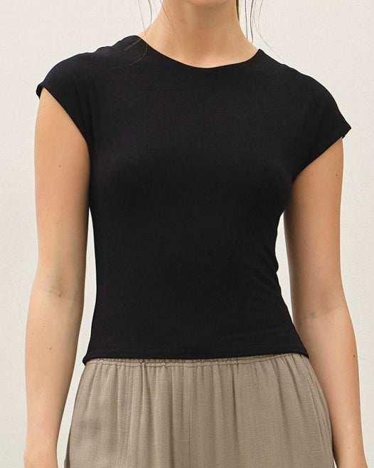 Smooth Cap Sleeve Crewneck Basic Top