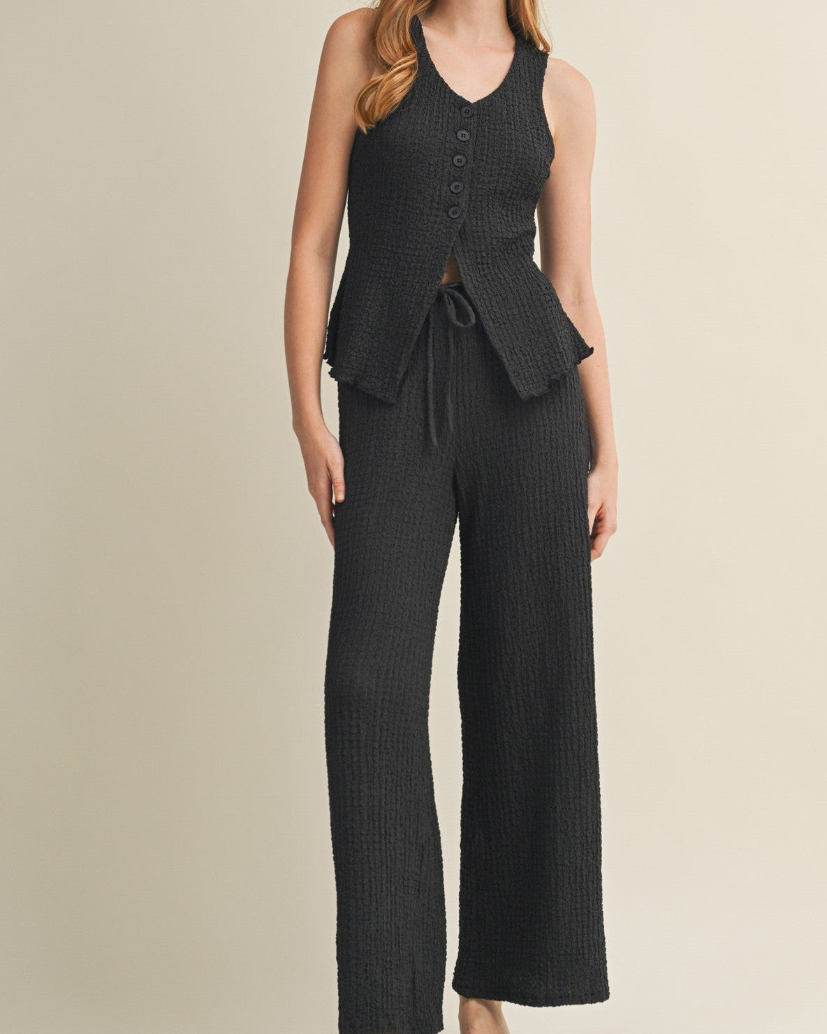 Graphite Crinkled Fabric Resort Pant Set