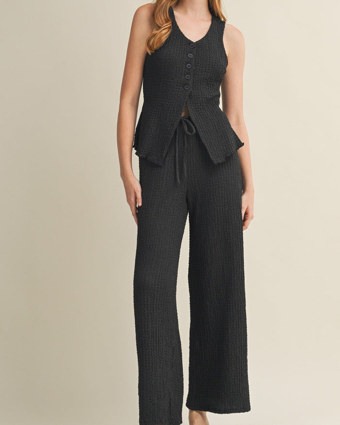 Graphite Crinkled Fabric Resort Pant Set