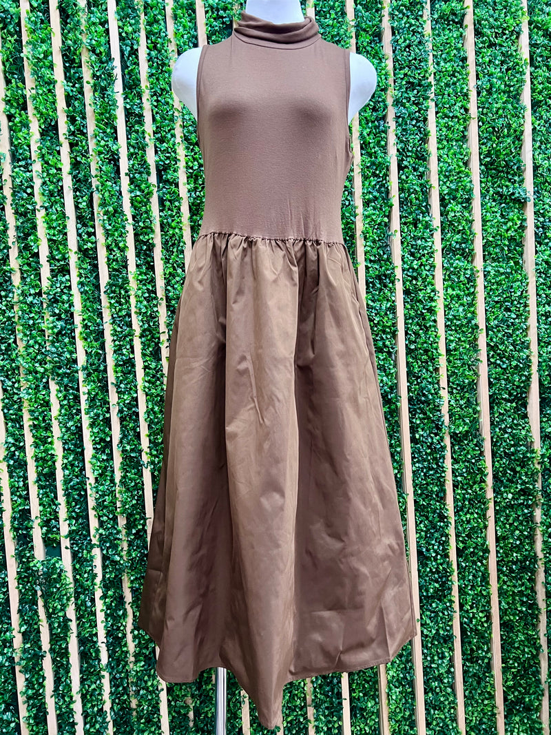 Sleeveless Mock Neck Midi Dress