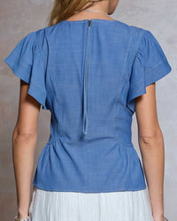 Delicate Tencel Denim Flutter Sleeve Blouse