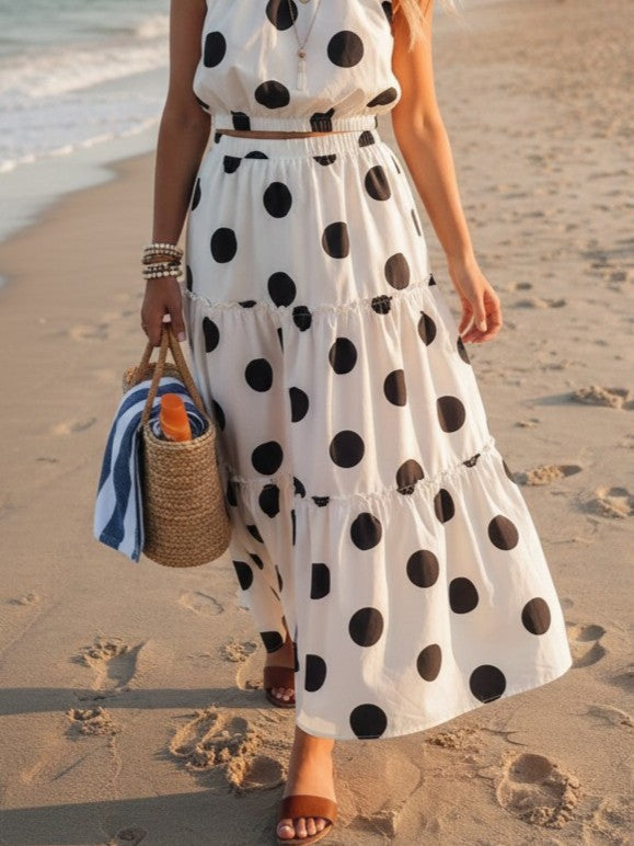 Black & White Polka Dot Tiered Maxi Skirt