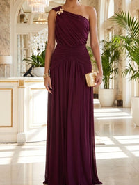 Black Cherry One-Shoulder Draped Maxi Dress