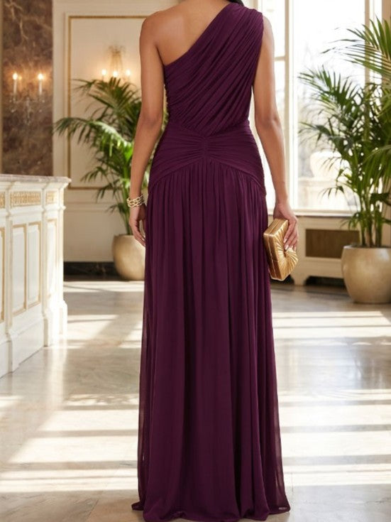 Black Cherry One-Shoulder Draped Maxi Dress