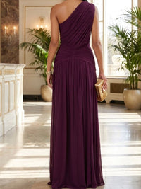Black Cherry One-Shoulder Draped Maxi Dress