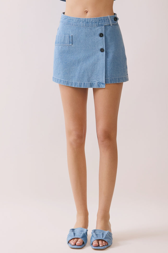 Button And Pocket Detail Denim Skort