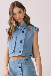 Button And Pocket Detail Denim Skort