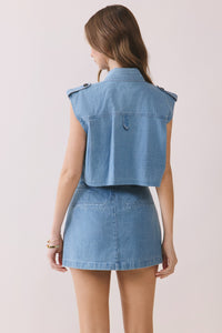 Button And Pocket Detail Denim Skort