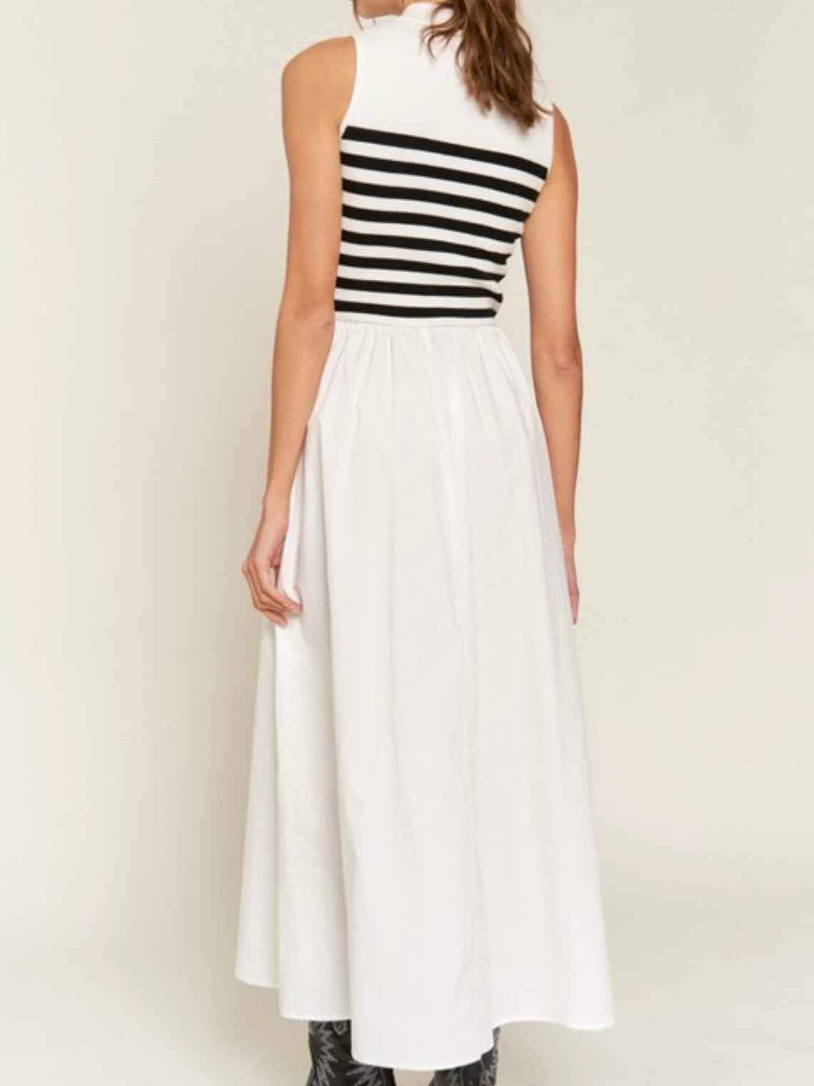 White Black Stripe Knit Maxi Dress