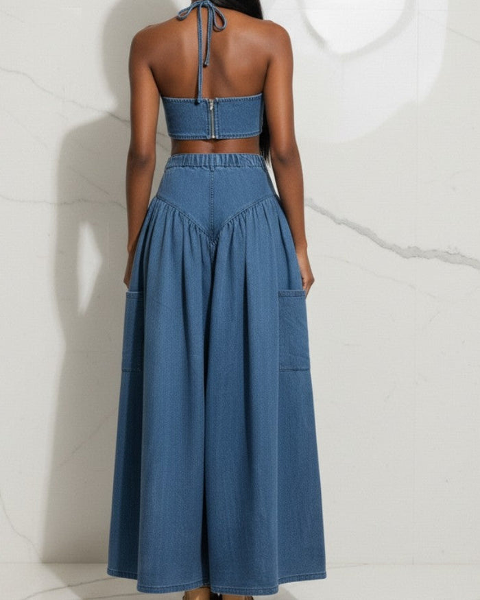 Denim Muse Halter Bustier Crop Top
