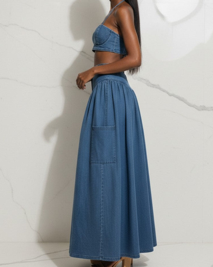 Denim Muse Halter Bustier Crop Top