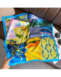 Print Square Faux Silk Scarf
