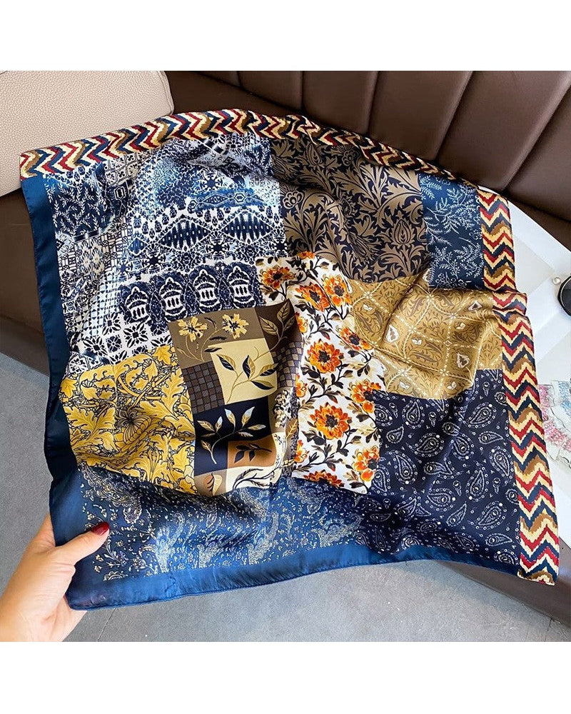 Print Square Faux Silk Scarf