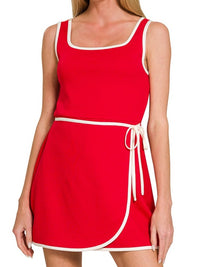 Contrast Trim Wrap Mini Skort Dress