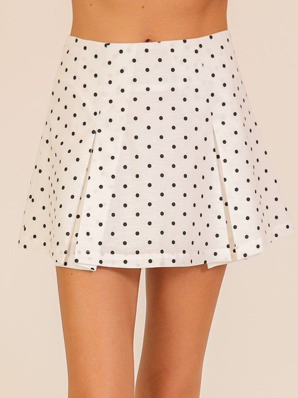 Ivory & Black Polka Dot Pleated Mini Skirt