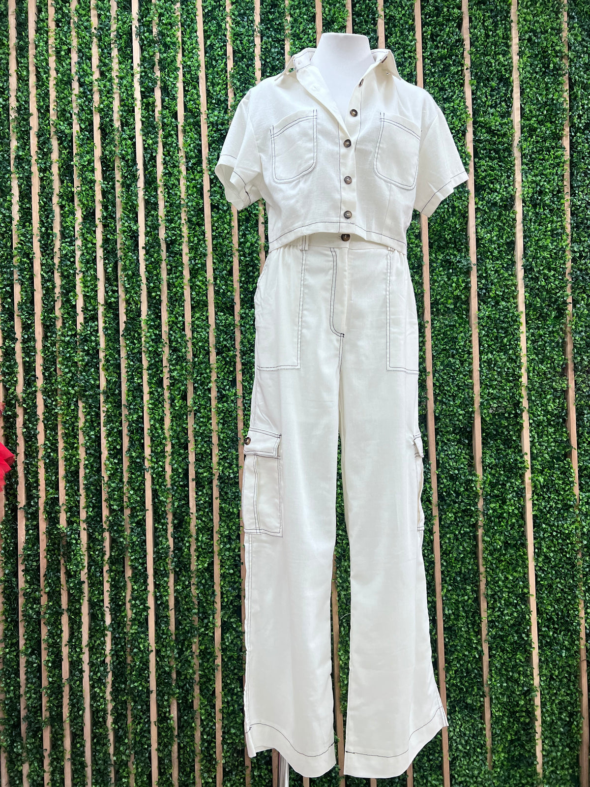 White Contrast Stitch Pant set