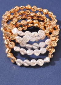 Pearl and Gold Bead Bracelet Set
