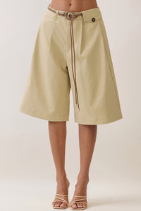 Effortless Chic Belted Khaki Bermuda Shorts