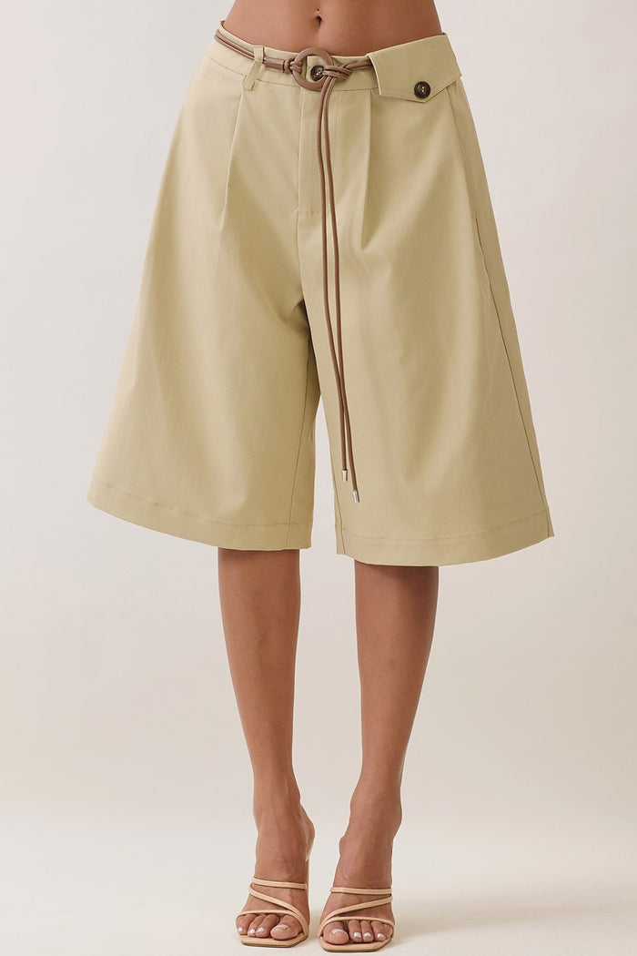 Effortless Chic Belted Khaki Bermuda Shorts