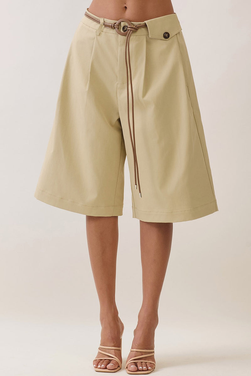 Effortless Chic Belted Khaki Bermuda Shorts