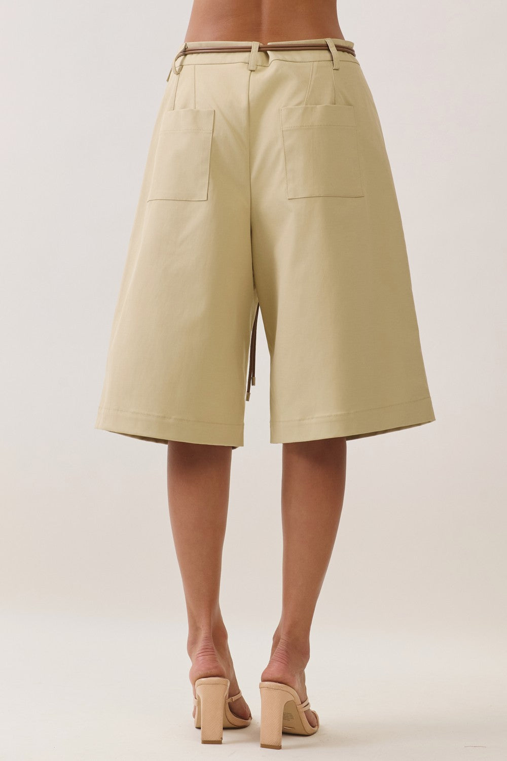 Effortless Chic Belted Khaki Bermuda Shorts