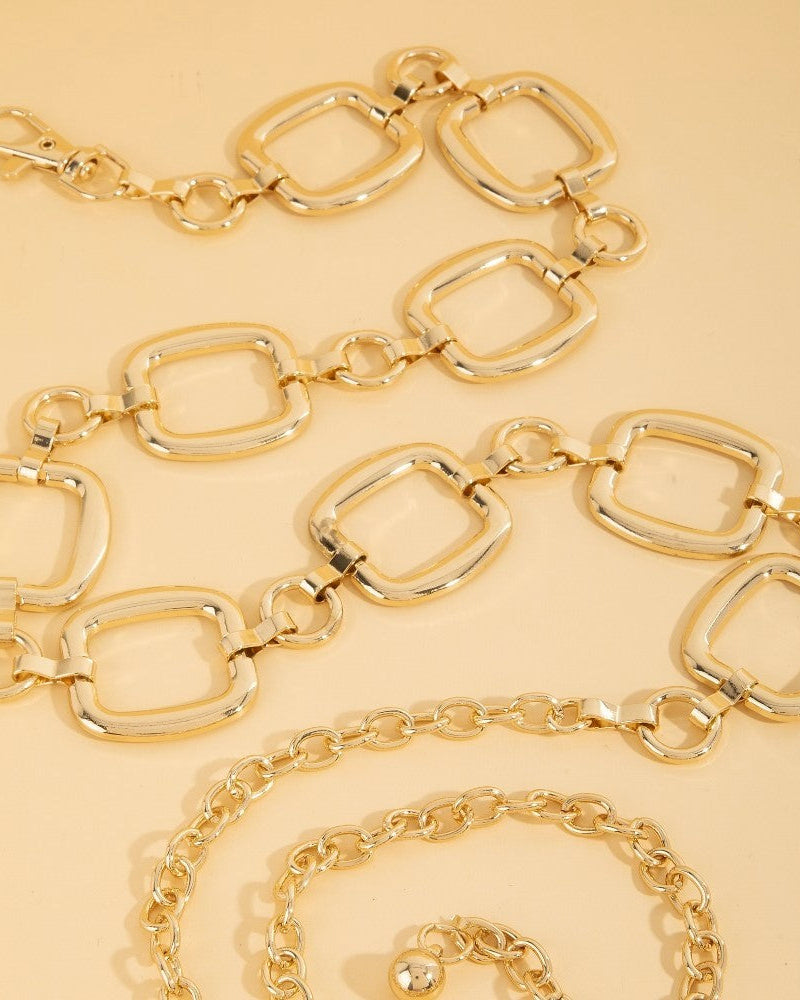 Metallic Square And Hoop Chain Belt