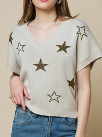 Taupe Starlight V-Neck Knit Top