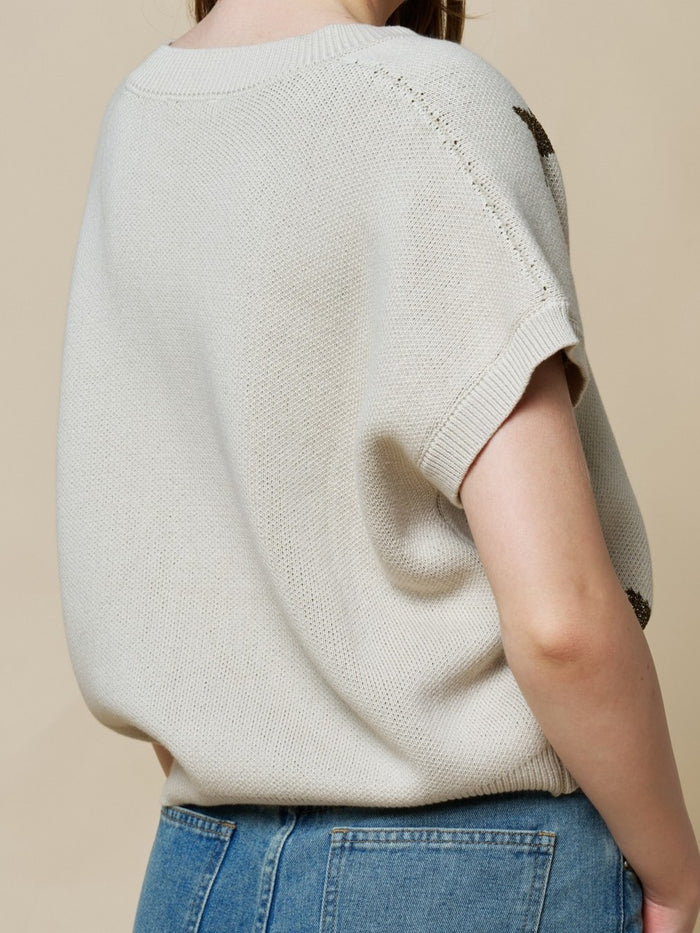 Taupe Starlight V-Neck Knit Top