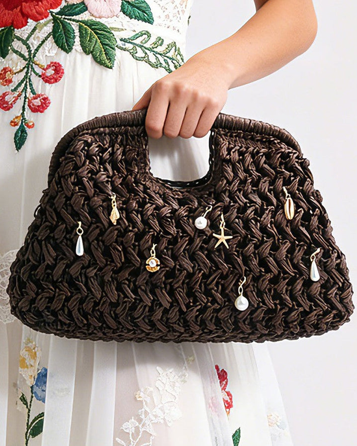 Straw Hollow Out Charm Detail Handbag