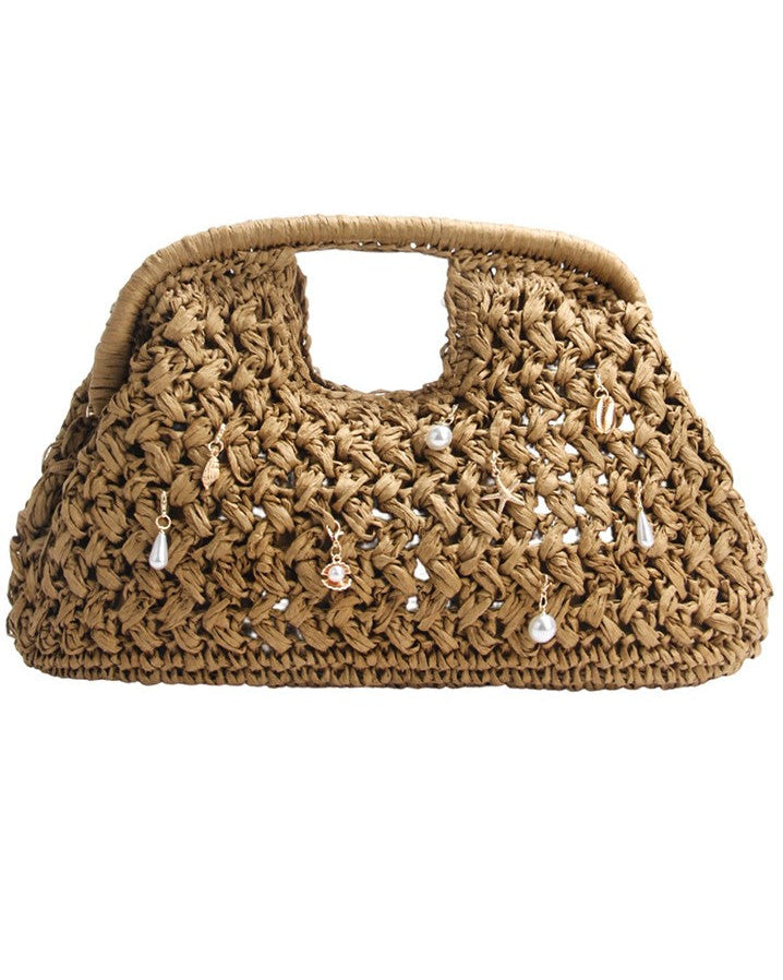 Straw Hollow Out Charm Detail Handbag