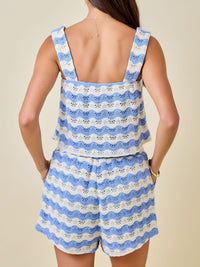 Blue & Ivory Crochet Knit Tank and Shorts Set