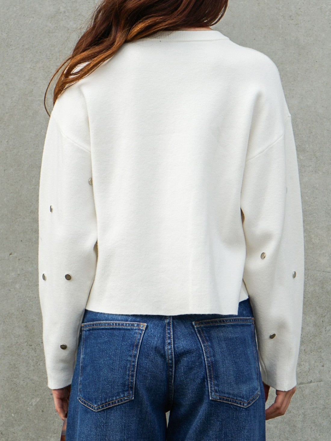 Ivory Studded Knit Sweater | Metallic Detail