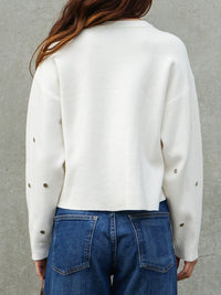 Ivory Studded Knit Sweater | Metallic Detail