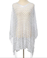Mesh Fringed Pullover Shawl Coverup