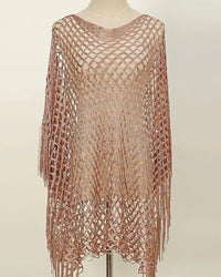 Mesh Fringed Pullover Shawl Coverup